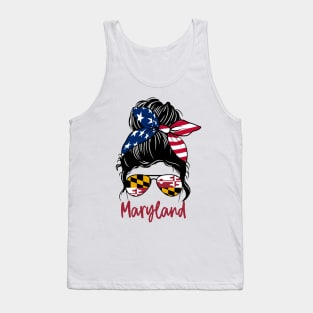 Maryland girl Messy bun , American Girl , Maryland Flag Tank Top